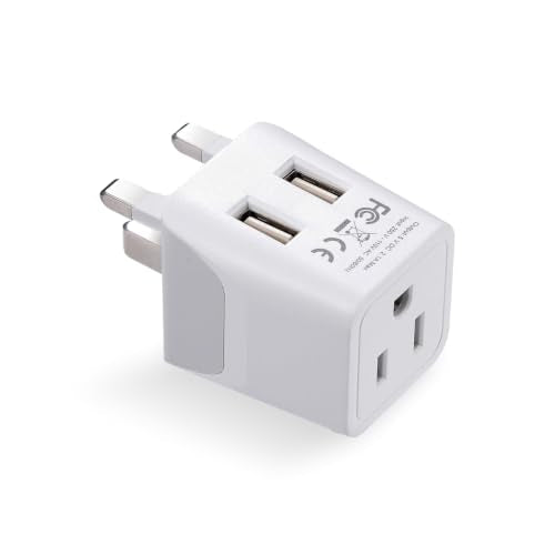 Ceptics US to UK Plug Adapter, Dual USB Adapter for UAE, Ireland, Hong Kong - color: Snow White