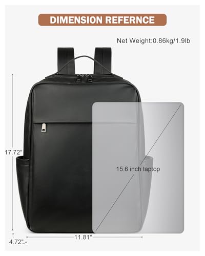 MASINTOR 15.6 inch PU Leather Laptop Backpack Purse for Women - color: Black