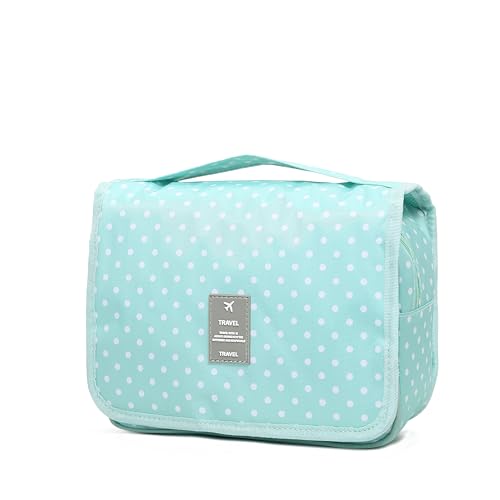 Sechunk Waterproof Travel Toiletry Bags Hanging Multi-function Cosmetic Bag Makeup Bag for Women - color: greenRound Dot