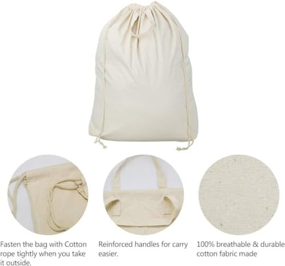 3pcs Cotton Laundry Hamper Baskets Replacement Liner Bags | Laundry bins Replaced Liner Bags, Breathable Laundry Drawstring Backpack Bags with Carrying Handles, Large Size, college - color: Beige,3pcs