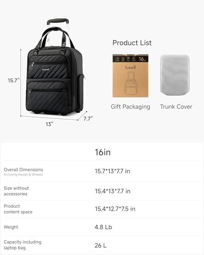 LUGGEX Underseat Carry On Bag, All Black, 16" - color: All Black, size: Underseat 16 inch