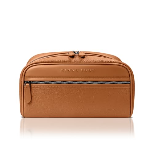 Kings Loot Premium Dopp Kit, Leather Travel Toiletry Bag, Saffron - color: Saffron