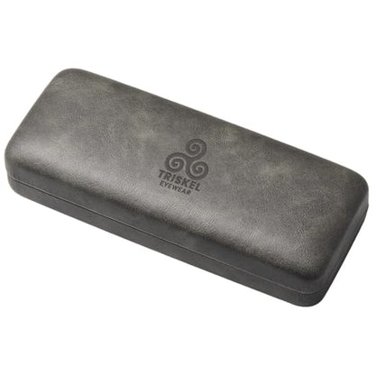 Premium Curved Rectangular Glasses Case, Hard Shell PU Leather Eyewear Holder. Magnetic Closure. - color: Charcoal Mist