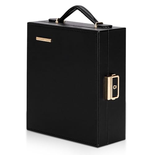 Enthralite Portable Travel Jewelry Case: Jewelry Box with Lock and Mirror - color: Black