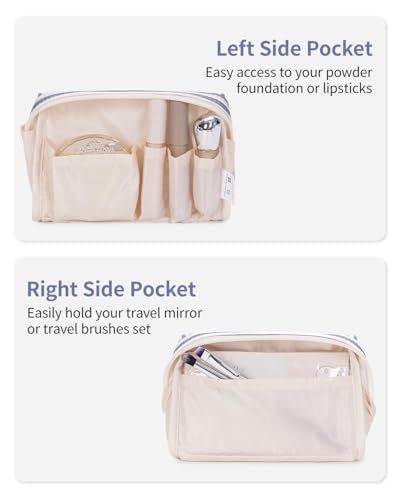 Narwey Small Makeup Bag for Purse, Travel Mini Cosmetic Bag for Women Girls - color: A-Greyish Blue Stripe, style: Small
