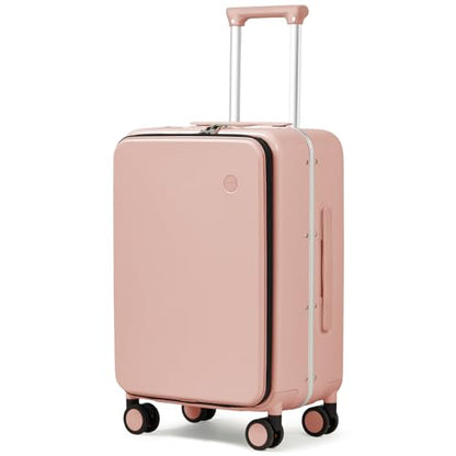 mixi Carry On Luggage, 20'' Suitcase with Front Pocket, Travel Rolling Luggage Aluminum Frame PC Hardside with Spinner Wheels & TSA Lock and Cover - Pink - color: Pink, size: 20-inch