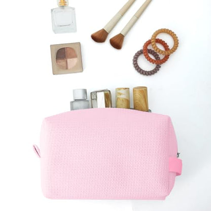 DYSHAYEN Small Waffle Makeup Bag for Travel, Pink - color: Pink