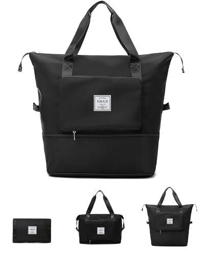 NWLR Foldable Travel Bag Expandable Weekender Duffle Bag for Women - color: Black