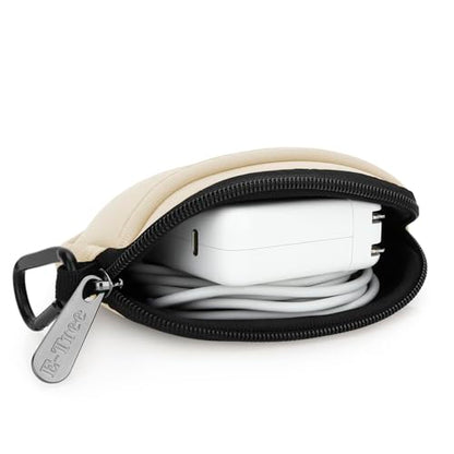 E-Tree Small Soft Neoprene Zipper Pouch with Carabiner Clip,Tech Bag Beige - color: Beige
