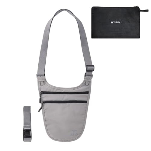 Money Belt for Travel, RFID Blocking Hidden Neck Wallet & Passport Holder - color: GRAY