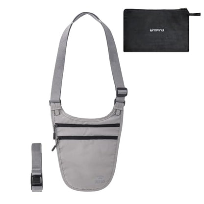 Money Belt for Travel, RFID Blocking Hidden Neck Wallet & Passport Holder - color: GRAY