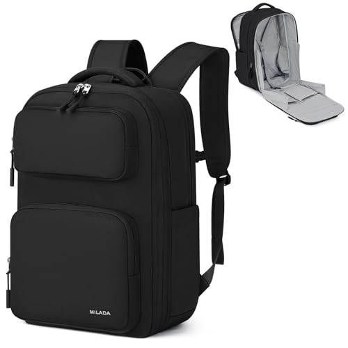 MILADA Travel Backpack, Expandable Carry On Backpack 28L-39L, Black - color: Black
