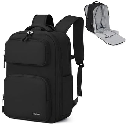 MILADA Travel Backpack, Expandable Carry On Backpack 28L-39L, Black - color: Black