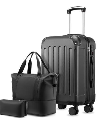 YOETEY 3-Piece Carry-On Set with Tote and Toiletry Bags, Black - color: Black, size: 3-Piece Set