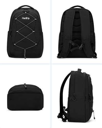 HanTrip 18 Inch Carry on Travel Backpack with Water Bottle Pocket, Black - color: Black-2
