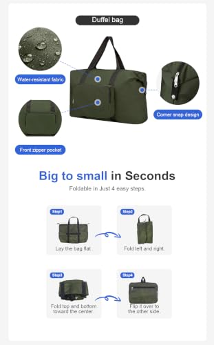 5-Piece PP Hard Shell Luggage Set, 20/24/28 Inch Suitcase with Foldable Travel Bag & Toiletry Bag, Dark Green - color: M - Dark Green