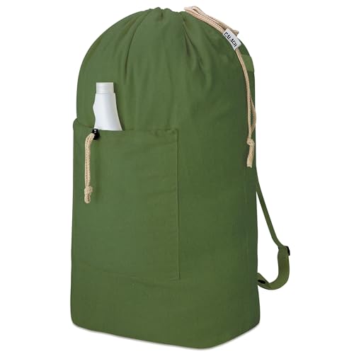 Laundry Bag Backpack, Canvas Laundry Bag with Straps & Drawstring Armygreen - color: Army Green, size: X-Large