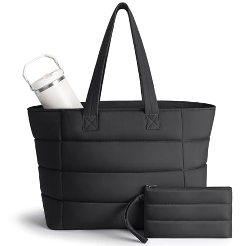 PASMAN Puffer Tote Bag for Women - Nurse Bag with Bottle Pocket - color: Black, size: Large