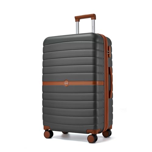 Kono Expandable 28 Inch Luggage with Spinner Wheels, Large Checked Luggage with Lock, Lightweight & Anti-Scratch PC+ABS Hardshell Travel Suitcase, Grey/Brown - color: Grey/Brown, size: Checked-large 28-inch