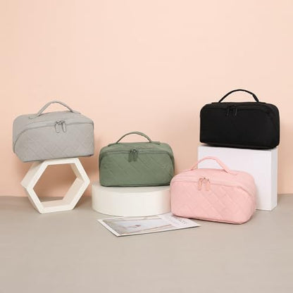 Makeup Bag for Woman Quilted Puffer Cosmetic Bags Travel Organizer Large Capacity Wide-open Pouch Toiletry Bag Set - color: B01-Green