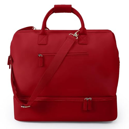 Nobl Travel Weekender Bag for Women & Men, Large Carry-On Duffel Cherry Red - color: Cherry Red