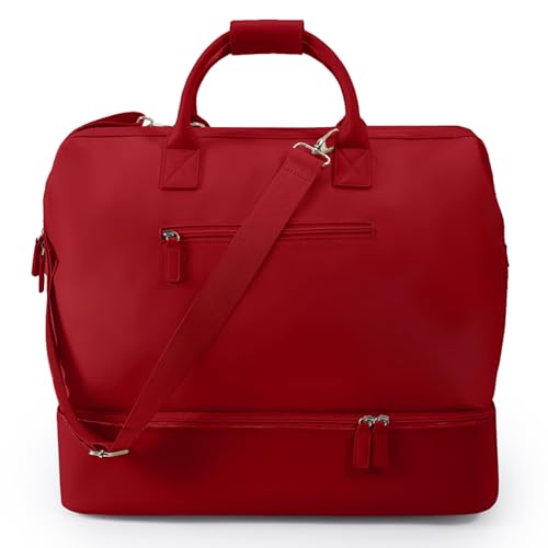 Nobl Travel Weekender Bag for Women & Men, Large Carry-On Duffel Cherry Red - color: Cherry Red