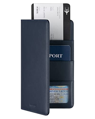 VULKIT Passport Wallet for Travel RFID Blocking Premium Leather - color: Navy
