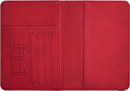 KAOBAN RFID Blocking Passport Holder & Boarding Pass Travel Wallet - color: Red