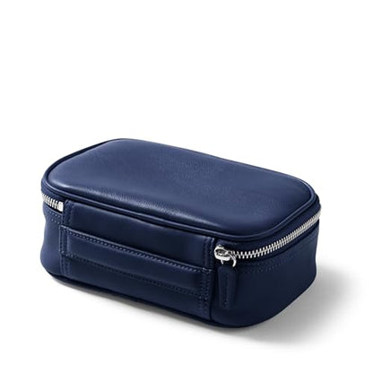 Leatherology Navy Blue Small Travel Organizer – Full-Grain Leather Tech & Toiletry Case with Zipped Mesh Pocket, Elastic Loops & Water-Resistant Lining - color: Navy Blue, size: Small - 1 Piece