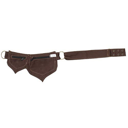 Cotton two Leaf Pocket Waist Belt-Brown - color: Brown