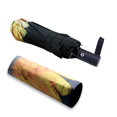 NPCQUN Travel Essentials Umbrella Windproof Compact Collapsible Light, Automatic, Strong and Portable, Wind Resistant Folding Small Umbrella for Rain - color: Flower Yellow