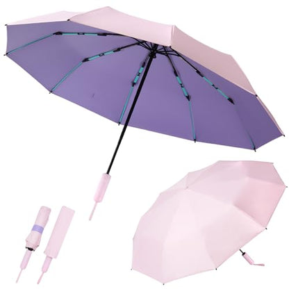 Folding Umbrella Anti-UV Compact Durable Folding Umbrella Auto Open Close Windproof Travel Umbrella Premium Grip Fits Backpack - color: Cherry blossom pink