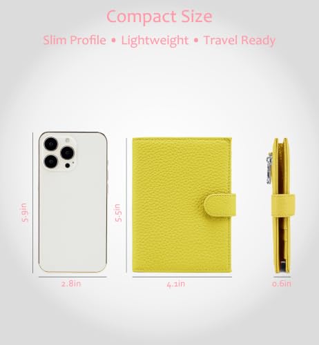 RFID Blocking Travel Wallet for Women, Leather Passport Holder - color: Lemon Yellow