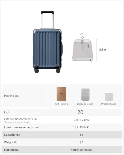LUGGEX 20 Inch Zipperless Carry On Luggage, Ocean Blue - color: Ocean Blue, size: 20 Inch