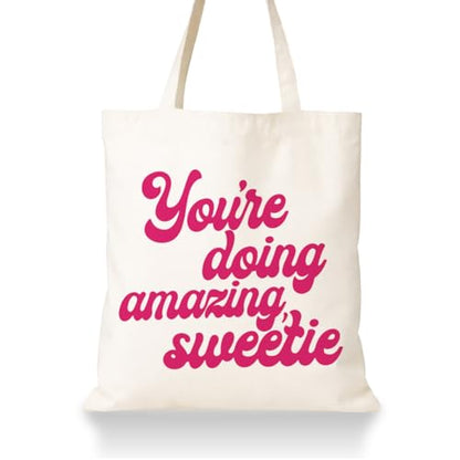 Positive Canvas Tote Bag, Reusable Inspirational Shoulder Bag, Whimsical Carryall for Shopping Commute Beach - color: Inspirational 08