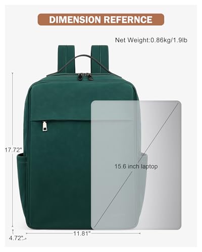 MASINTOR 15.6 inch PU Leather Laptop Backpack Purse for Women - color: Retro Green