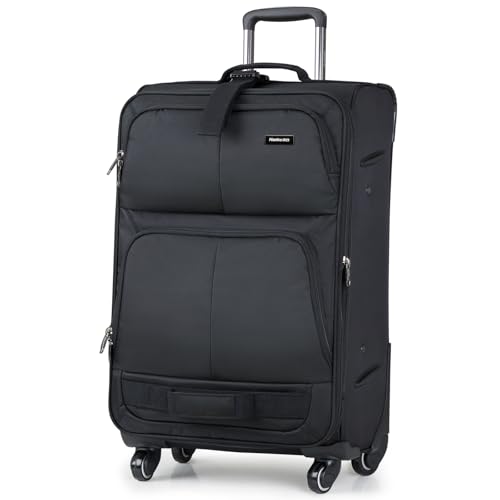 Hanke 28 Inch Softside Expandable Checked Luggage with 4 Spinner Wheels - color: Black, size: 28 Inch