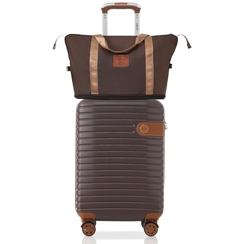 Merax 3-Piece Luggage Set, 20-Inch Carry-On Hardshell Suitcase with Wheels - color: Brown, size: 3-piece set (20-inch)