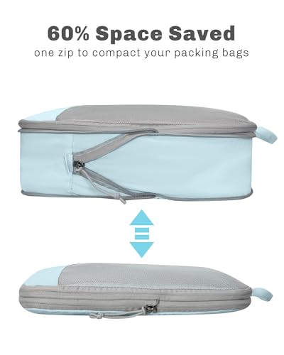 Hynes Eagle 6 Set/ 4 Set/ 2 Set Compression Packing Cubes Travel Essentials Lightweight Nylon Luggage Suitcase Organizer Bag Light Blue 6PCS - color: Light Blue-6 PCS