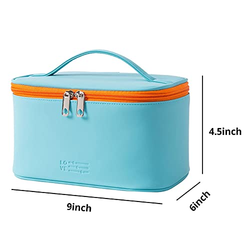 Meiyuuo Travel Makeup Bag for Women, PU Leather Cosmetic Bag, Cyan Blue - color: Cyan Blue