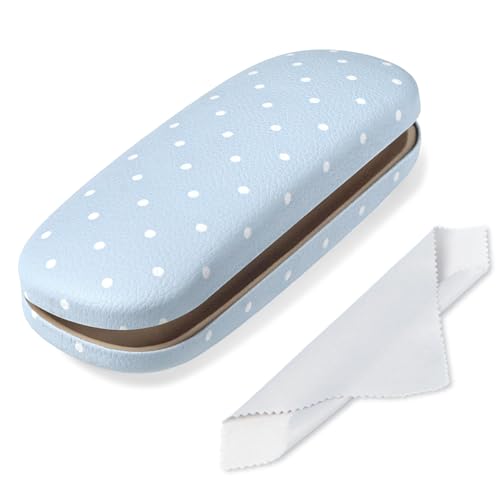 Glasses Case Hard Shell, Cute Sunglasses Case for Women Leather Protective Case for Eyeglass with Cleaning Cloth - color: Blue Polka Dot