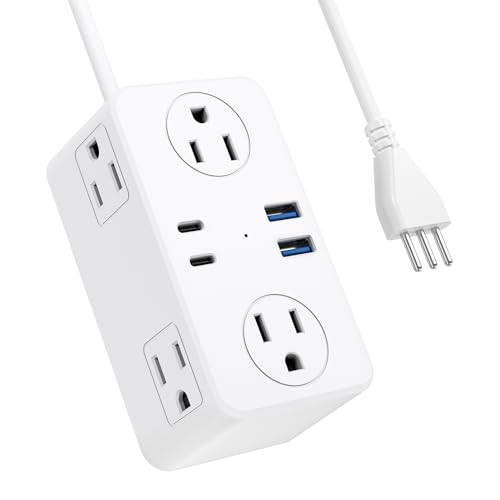 Kakyanill Italy Travel Plug Adapter, Italy Power Adapter, 6 AC Outlets, 4 USB Ports (2 USB C), 3ft Wrapped Around Extension Cord, for Italy Chile Libya - style: for Italy