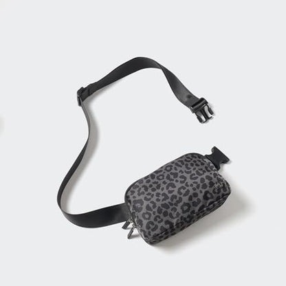 Pander Nylon Fanny Pack for Women, Two-Way Zipper Crossbody Bag - color: Grey Leopard