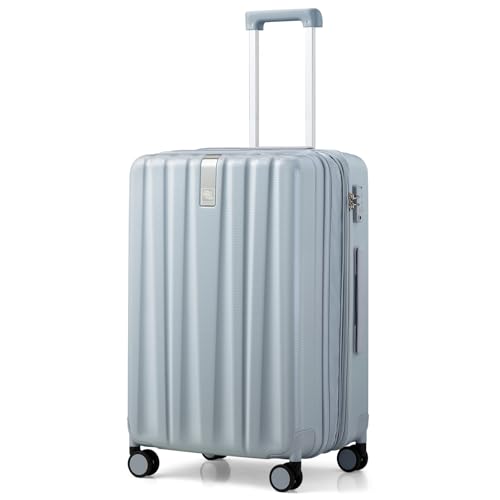 Hanke 24 Inch Expandable Medium Checked Luggage with 8 Spinner Wheels - color: Grey, size: 24 Inch EXT