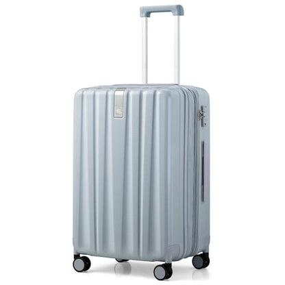 Hanke 24 Inch Expandable Medium Checked Luggage with 8 Spinner Wheels - color: Grey, size: 24 Inch EXT