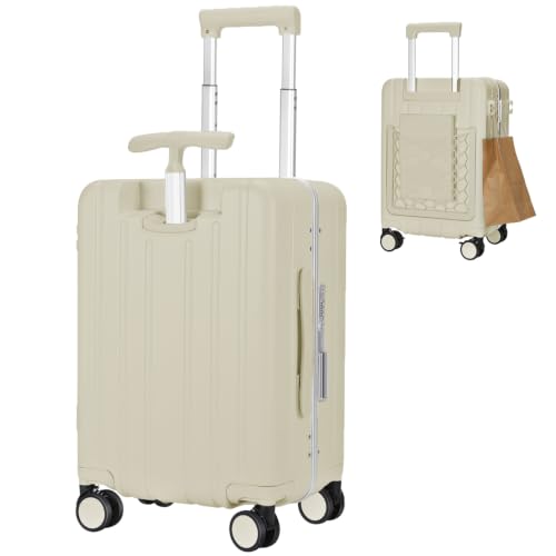 MRPLUM 20" Carry On Luggage Double Handle Suitcase with Net Pocket,Beige - color: Beige