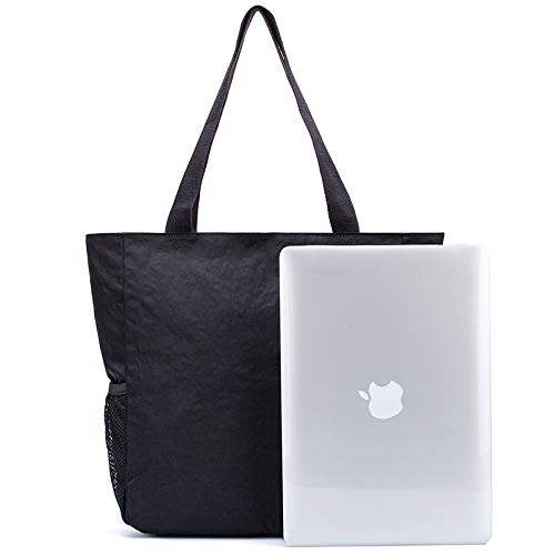 ETidy Large Capacity Foldable Tote Bag With Zipper | Water-resistant, Lightweight, Sandproof, Beach Bag, Gym Bag, Travel Shopping Bag - color: Black #
