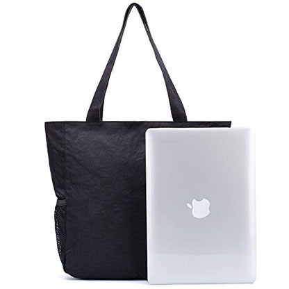 ETidy Large Capacity Foldable Tote Bag With Zipper | Water-resistant, Lightweight, Sandproof, Beach Bag, Gym Bag, Travel Shopping Bag - color: Black #