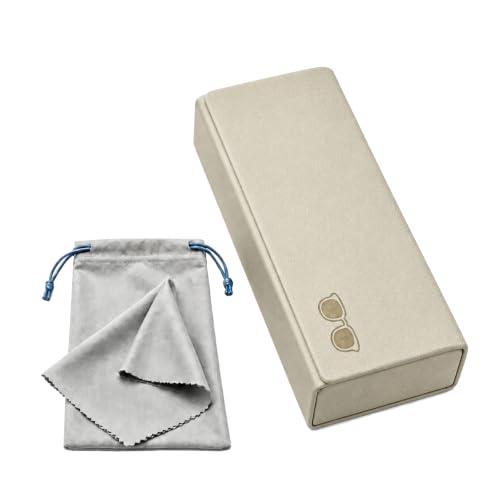 Double Sided Glasses Case Hard Shell,Sunglasses Case & Eyeglass Case with Cleaning Cloth & Storage Pouch - color: Off-white