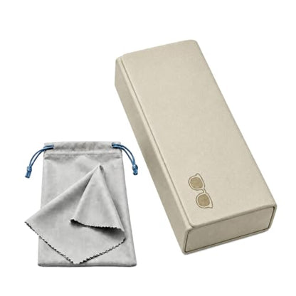 Double Sided Glasses Case Hard Shell,Sunglasses Case & Eyeglass Case with Cleaning Cloth & Storage Pouch - color: Off-white